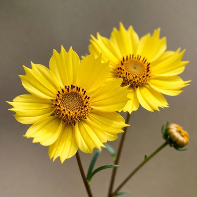 Two Yellow Coreopsis Flowers
