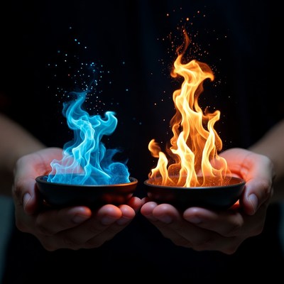 Hands Holding Blue Fire and Flames