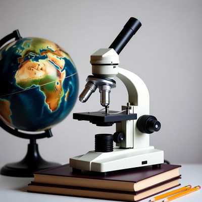 Microscope and Globe on Desk