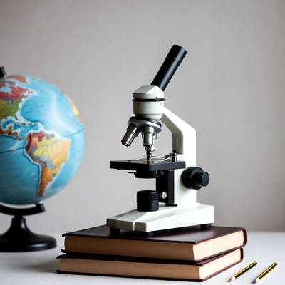 Microscope with Globe and Books