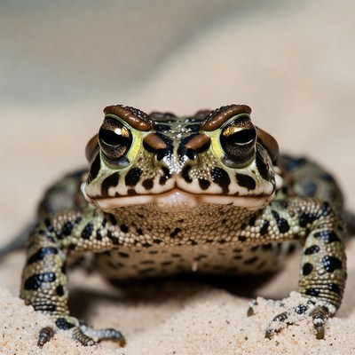 Close-up of American toad on sand