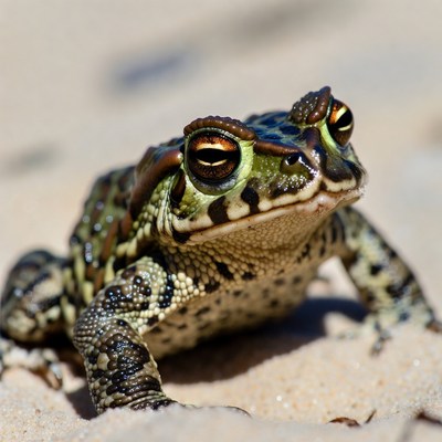 Green toad on sand