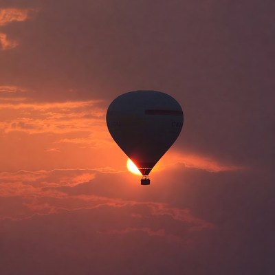 Hot air balloon over sunset