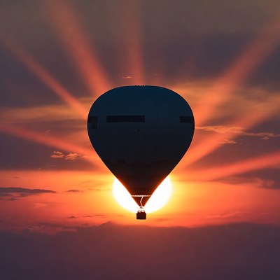 Hot air balloon over sunset