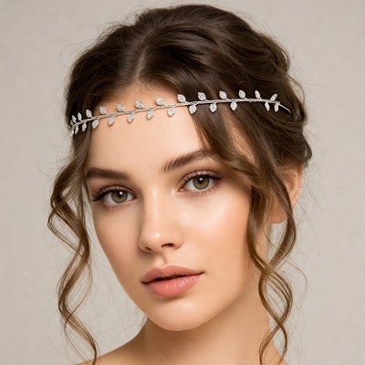 Woman with silver leaf headband