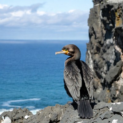 Cormorant perched on rocky cliff