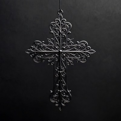 Ornate Black Metal Cross Ornament