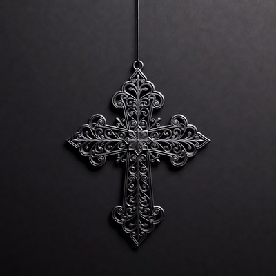 Ornate Black Metal Cross Ornament