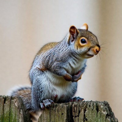 Squirrel sitting on wooden fence