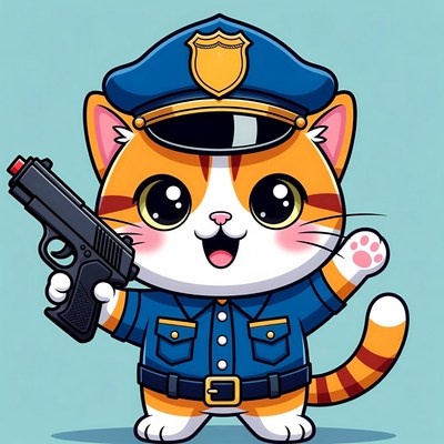 Cartoon Orange Cat Police Officer Holding Gun