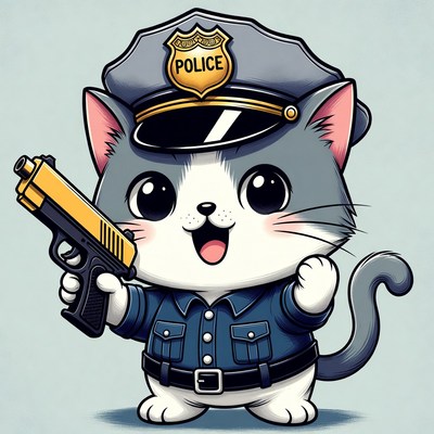 Cute police cat with gun