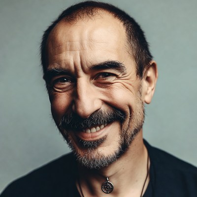 Smiling man with mustache and beard