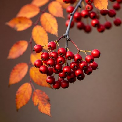 Red Mountain Ash Berries with Orange Leaves