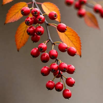 Red Berries on Autumn Leaves