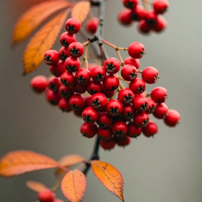Red Mountain Ash Berries with Orange Leaves