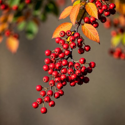 Red Mountain Ash Berries on Branch