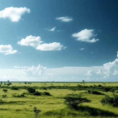 Savanna Landscape with Acacia Trees