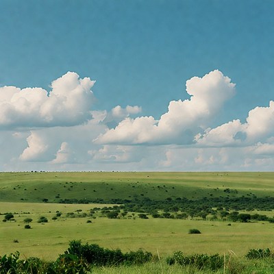 Vast green savanna under blue sky