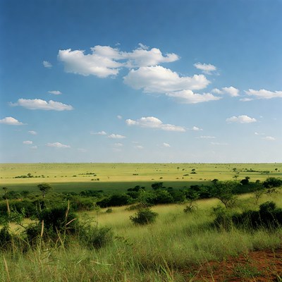 Savanna Grassland Under Blue Sky