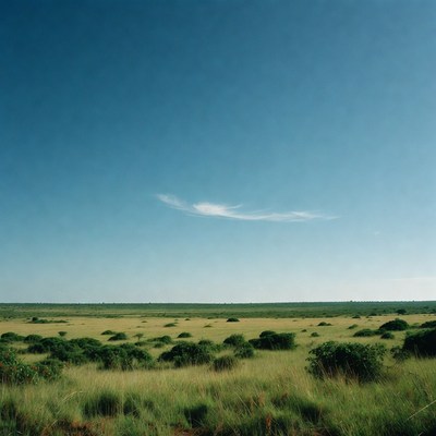 Vast green savanna under blue sky