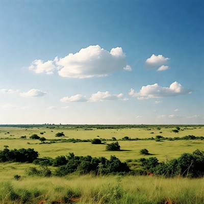 Vast green savanna under blue sky