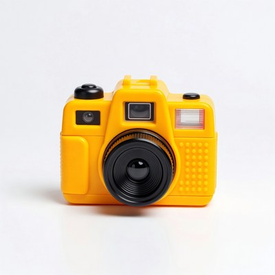 Yellow toy camera isolated