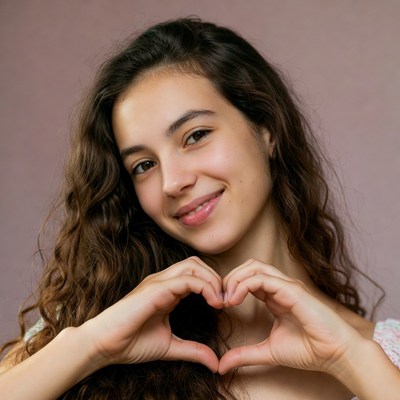 Young woman making heart hands