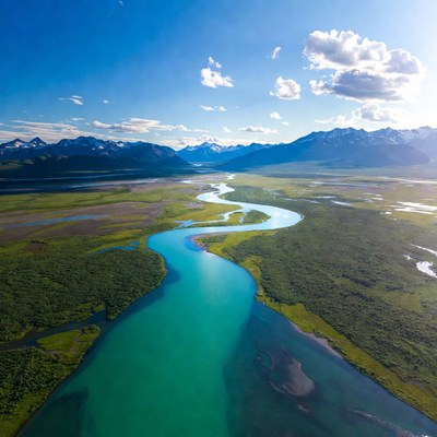 Turquoise River in Mountain Valley