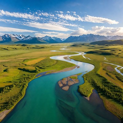 Aerial view of turquoise river in mountains