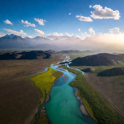 Aerial View of Turquoise River in Mountains