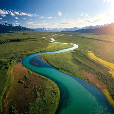 Turquoise River in Mountain Valley