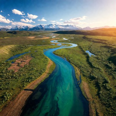 Turquoise River in Mountain Valley