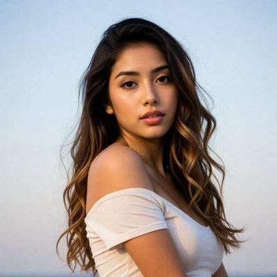 Beautiful young woman with long wavy hair