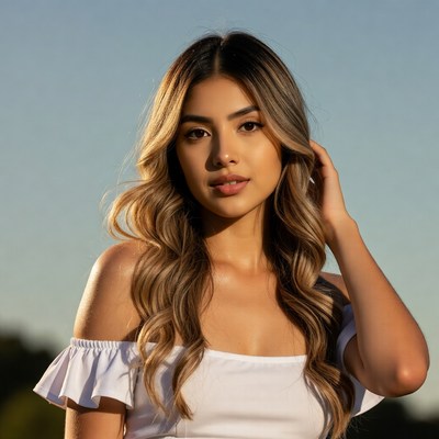 Young woman with long wavy hair