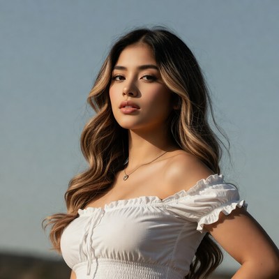 Beautiful Asian woman in white off-shoulder top