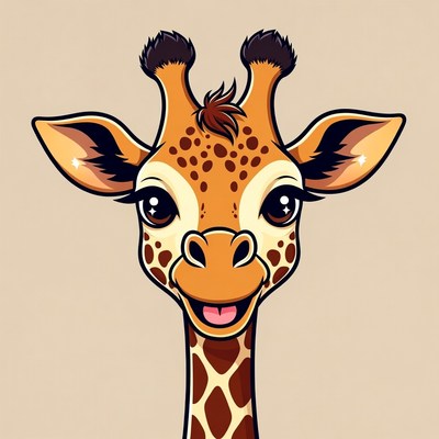 Cartoon giraffe smiling on beige background