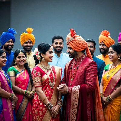 Indian Wedding Couple with Family