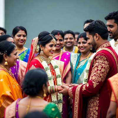 Indian bride groom exchanging garlands