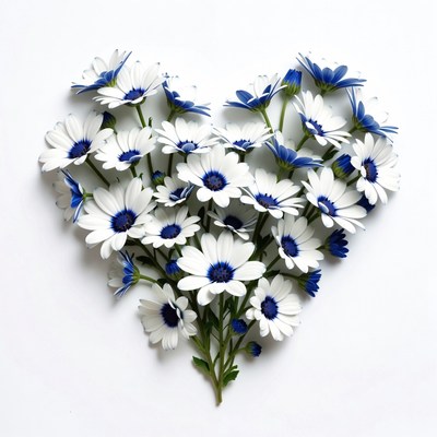 Blue Daisies Heart Shape
