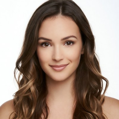 Smiling woman with wavy brown hair