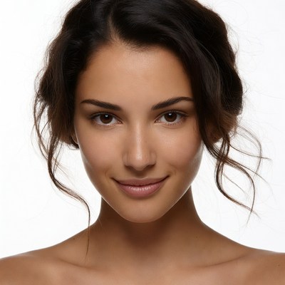 Smiling woman with dark updo