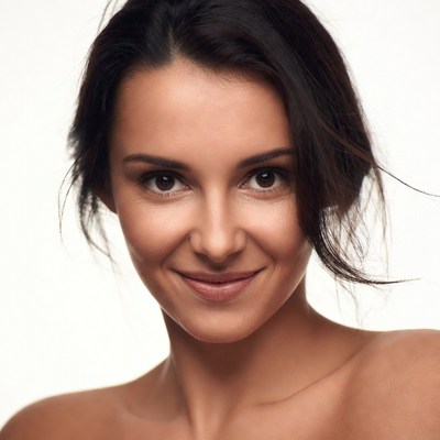 Smiling woman with dark hair