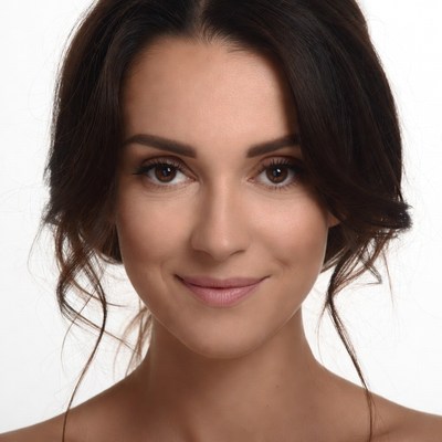 Smiling woman with dark hair