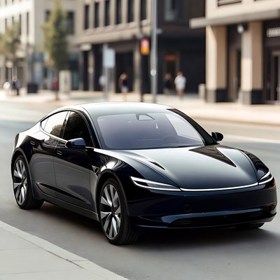 Black Tesla Model 3 on city street