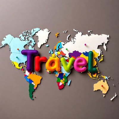 Colorful Travel Letters on World Map