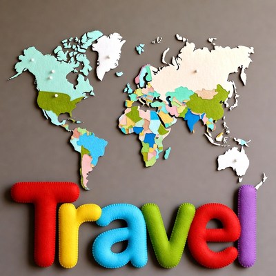 Colorful Felt World Map with Travel
