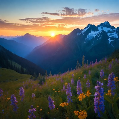 Sunset over Wildflower Mountain Meadow
