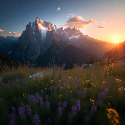Mont Blanc Sunset with Wildflowers
