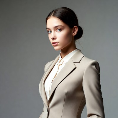 Young woman in beige business suit