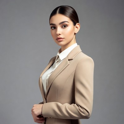 Profile of woman in beige blazer